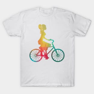 Rainbow girl on a bike T-Shirt